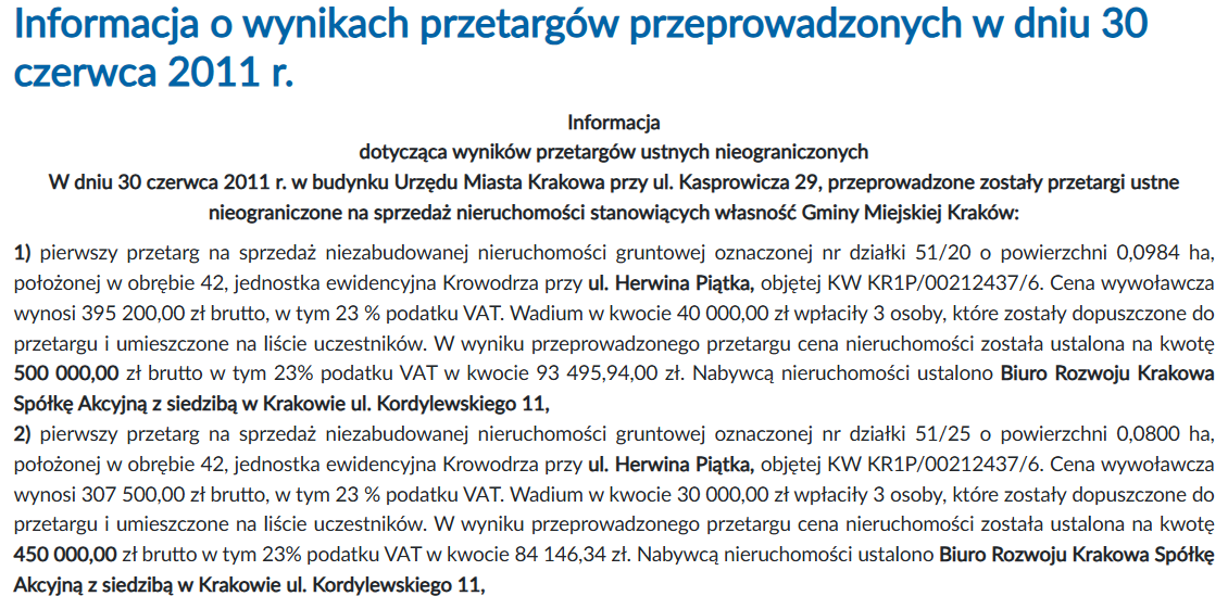 Wyniki przetargów